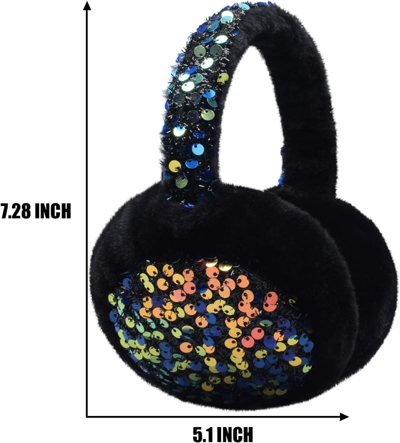GSFY Ear Muffs Gloves Set for Kids Girls Adjustable Winter Sequin Faux Fur Windproof Warm Ear Warmer Outdoor - Image 2